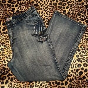 Vintage Y2K Angel Beaded Embroidered Crest Jeans